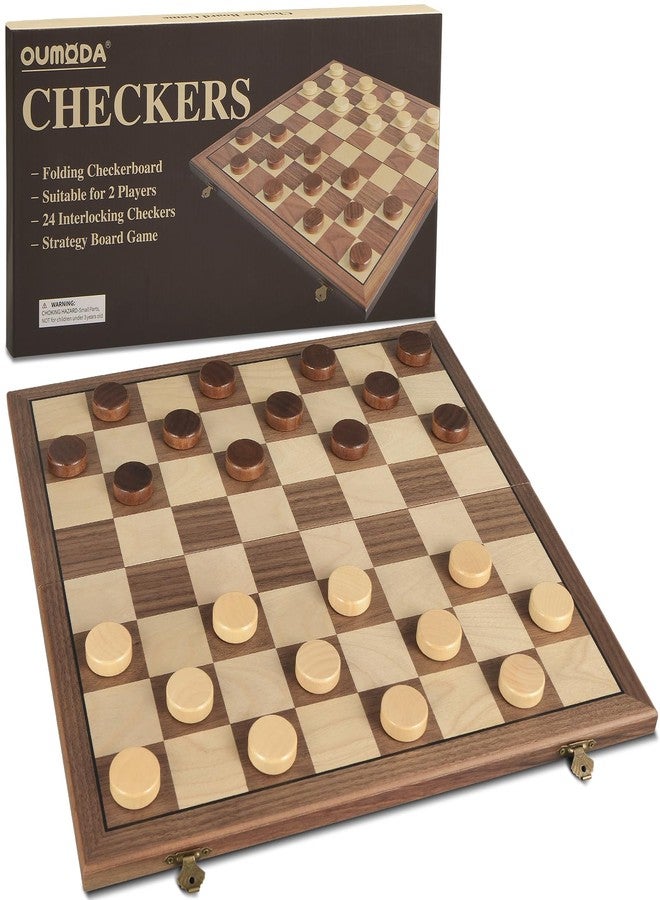 OUMODA Walnut 15" Magnetic Checkers Board Game Set - Folding Wooden 8x8 Chessboard with 24 Interlocking Pieces, Storage Slots - Family Strategy Game for Beginners & Kids Adults - Image 3